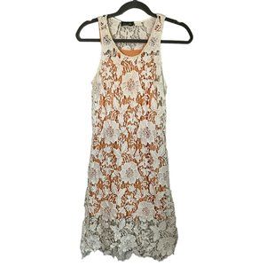 Maude Women's Sz S Lace Dress Cream Overlay Cotton Casual Dress Peach under slit